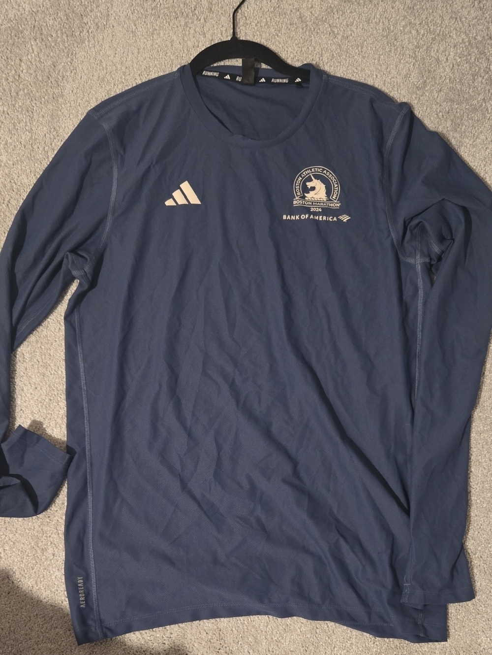 adidas Long-Sleeve Performance Tee in Navy Blue with White Logos